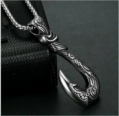 New Fishing Fish Hook Pendant Necklace Mens Fashion Stainless Steel Jewelry • $7.45