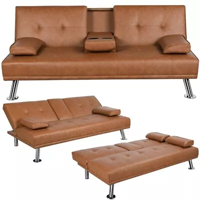 Convertible Sleeper Sofa Bed Sectional Futon Couches Daybed Lounge Sofas Brown • $169.99