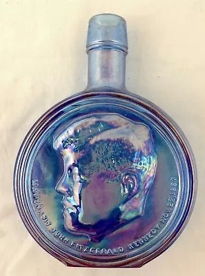 Vtg First Edition John F Kennedy Iridescent Blue Carnival Glass Decanter Bottle • $14.95