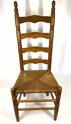 Antique Handmade 44  Rush Seat Ladder Back Quaker Amish Dining Sewing Chair • $119.99