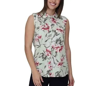 Nicole Miller Women's Linen Blend Sleeveless Top Green Size L • $19.95