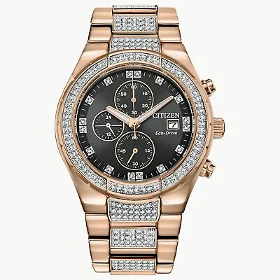 Citizen Eco-Drive Men's Chronograph Rose Gold Crystals Watch 42mm CA0753-55E • $195.99