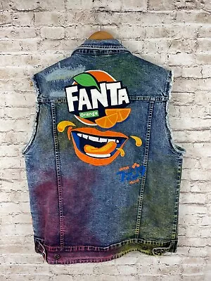 Fanta By Staple Men Sz Medium Distressed Patch Sleeveless Jean Vest - 90s Vibes • $50