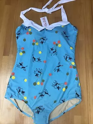 Red Dolly  Swimsuit XL  Blue Vintage Poodle  Print One Piece 1950s BNWT • £20