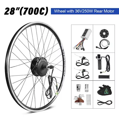 36V250W 28 700C  Ebike Freewheel Conversion Kit Rear Hub Motor Wheel Black • £165