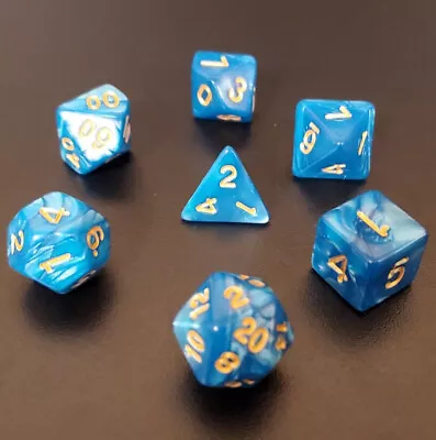 Full Set Of Gaming Dice - Blue Swirl - D4 Through D20 - Dungeons And Dragons • $5.95