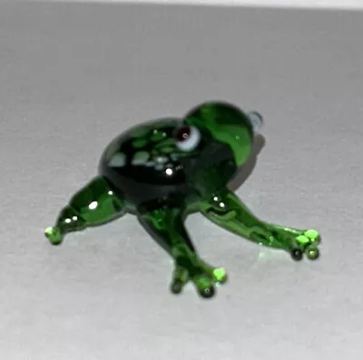 Miniature Tiny Lampwork Flame Hand Blown Glass Green Frog Figurine New • $4.99