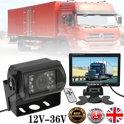 Car Reversing IR LED Camera + 7  LCD Monitor Truck Bus Van Rear View Kit 12V/24V • £43.99
