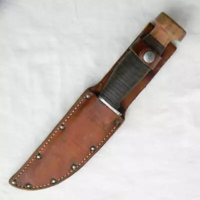 WW2 American PAL RH-35 USN MK1 Fighting Knife Wood Pommel Type Leather Scabbard • $199.99