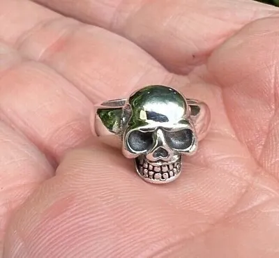 £25 • Buy Grinning Biker Pinky Skull Ring  Highly Polished 925 Sterling Silver