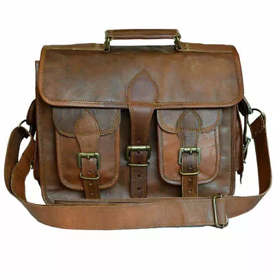 Laptop Bag Men's Genuine Vintage Brown Leather Messenger Shoulder Briefcase • $54.89