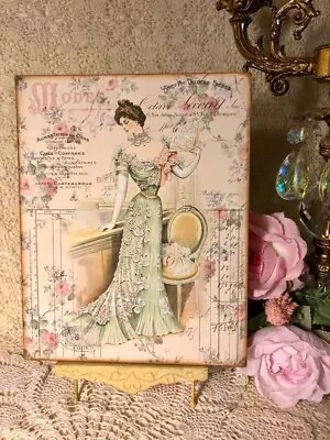 Victorian Lady Fashion Plate French Graphics Vintage Florals Plaque / Sign • $17.95