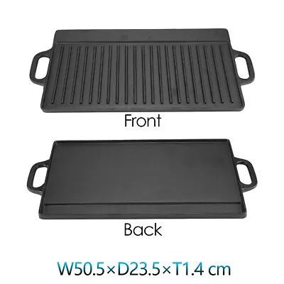 £20.98 • Buy 2 Cooking Side Cast Iron BBQ Frying Grill Griddle Pan Ridged Plate Skillet 51cm