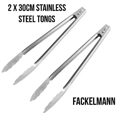 2x 30cm Stainless Steel Salad Tongs BBQ Kitchen Food Serving Bar Utensil Tong • £7.99