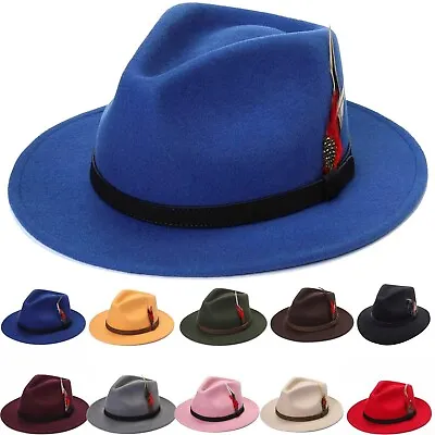 Felt Fedora Hat Unisex Feather Hat Adjustable Band 100 % Wool Hat Trilby Hat • £25.99