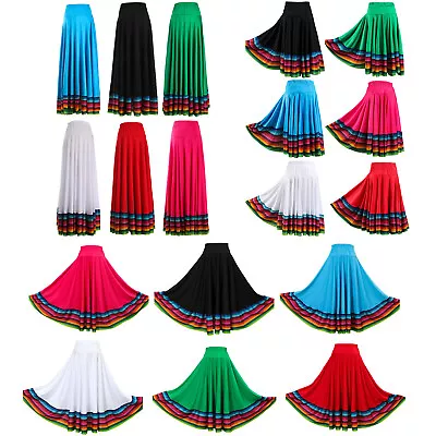 Womens Colorful Stripe Dance Skirt Spanish Flamenco Mexican Performance Costume • £15.63