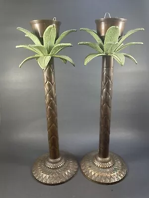 Mid Century Modern Hollywood Regency Palm Beach Style Palm Tree Candlesticks 2 • $59.99