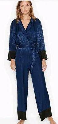 NWT Victoria Secret Zebra Pajama Jumpsuit Medium Blue Black Retail $150 • £46.25