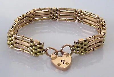 9ct Gold Bracelet - Edwardian 9ct Yellow Gold Day & Night 4 Bar Gate Bracelet • £675