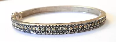 Silver Unlimited SU Sterling Silver Marcasite Hinged Bangle Bracelet 7  5mm Wide • $35