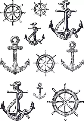 Anchor Wheel / Rudder  Pirate Sailor  Celebrity  Small Temporary Tattoos Sheet • £5.49