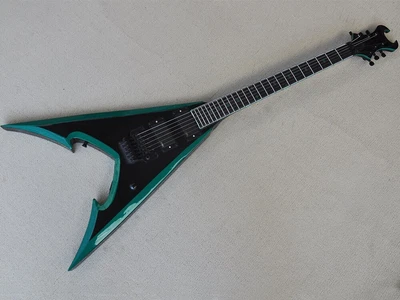 $319 • Buy Black V Shaped Electric Guitar Tremolo Rosewood Fretboard Green Binding/Inlay