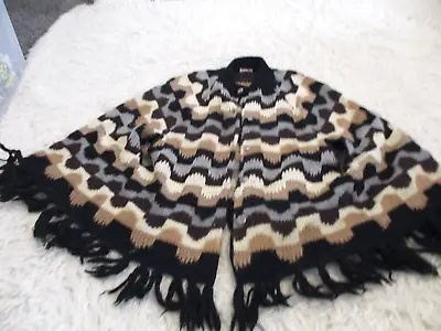 Rovi Sweater Poncho Medium Vintage 60s Rothschild Knit Virgin Wool Browns MOD • $12