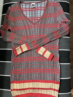 M Missoni Red Gray Multi Color V-neck Knit Long Sleeve Top Size 40 • $39.99