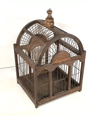 Primitive Domed Bird Cage Handmade Wooden & Wire Vintage Country Antique Style • $124.99