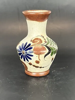 Hand Crafted Mexican Pottery Vase Marked Blue & Brown 5” • $16