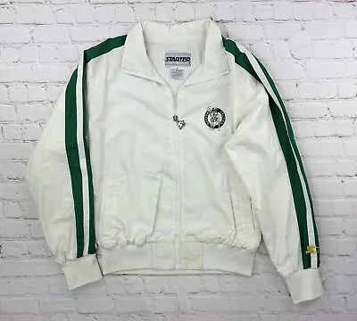 Vintage 80s Starter Boston Celtics NBA Basketball White Warm-Up Track Jacket MED • $70