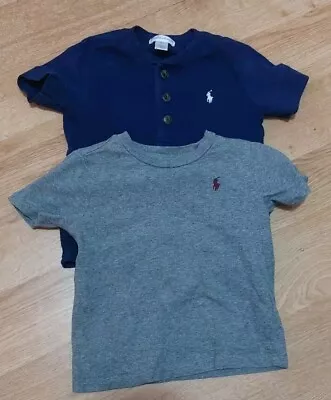 X2 POLO RALPH LAUREN Baby Boys Blue & Grey T-Shirts Top 18 Months Good Condition • £14