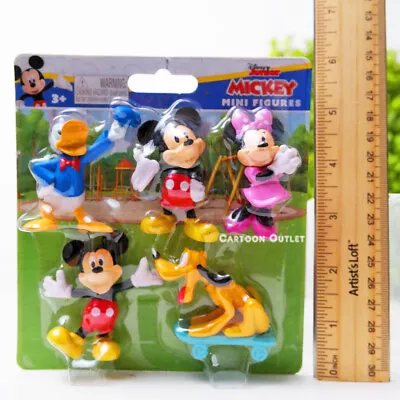 Disney Mickey Mouse  5 Pc Figure Set Cake Toppers Toys Birthday Gift Minnie New • $11.39