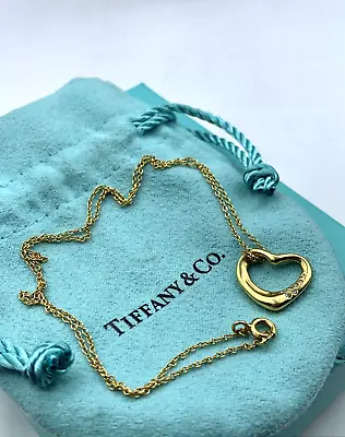 Tiffany & Co. Elsa Peretti Open Heart Pendant Necklace 18K Yellow Gold W Diamond • $985