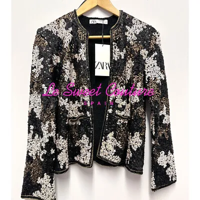 Zara Woman Nwt Fw23 Black Open Cardigan With Sequins 0431/102 Sale Price • $122