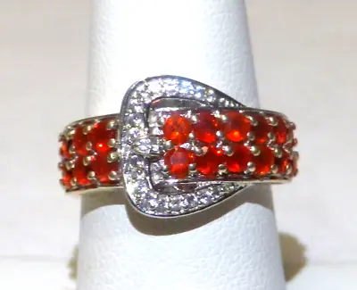 Mexican Fire Opal White Zircon Buckle Ring Size 7 Sterling Silver • £34.06