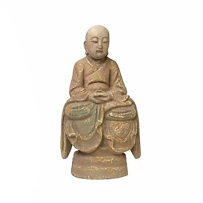 Chinese Rustic Distressed Finish Wood Lohon Monk Statue Ws2814 • $188.50