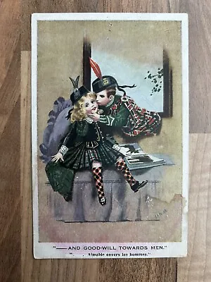 WW1 Postcard. ‘And Goodwill Towards Men’ Scottish Soldier With Girlfriend. • £3.25