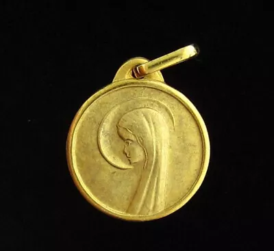 Vintage Virgin Mary Gold Tone Medal Religious Catholic Petite Medal Small Size • $7.19