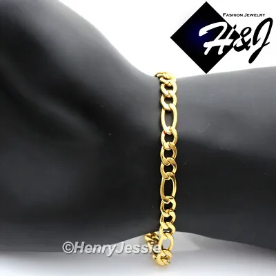 7 -11 MEN WOMEN Stainless Steel 6mm Gold Plated Figaro Link Chain Bracelet • $11.99