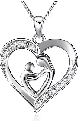 925 Sterling Silver Mother And Child Love Heart Pendant Necklace Mom & Daughter • $30
