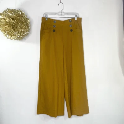 $19.99 • Buy Zara Womens Gauchos Pant Gold Mustard Yellow Pull On Pockets Buttons Wide Leg  L