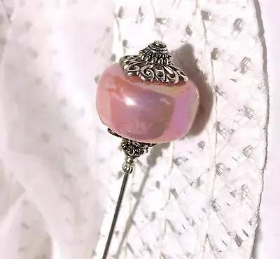 HATPIN With Vintage Shimmering Pink Peach ITALIAN  Faux Pearl - Hat Pin • $16.80