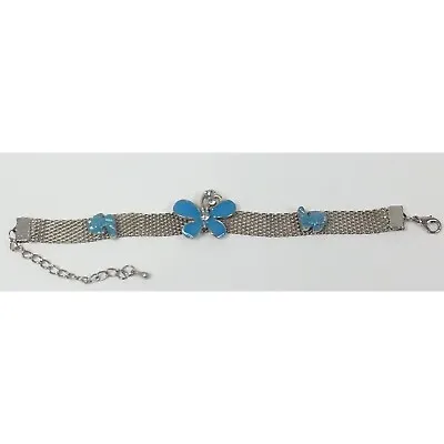 Vintage Fish Butterfly Bracelet Silvertone Blue Teal Mesh • $9.98