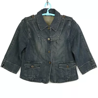 Motto Womens Jean Jacket Blazer Coat Size M Medium Denim Blue Pleated • $19.95