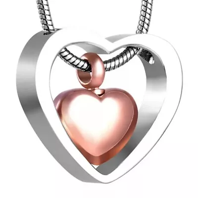 Double Heart Cremation Locket Urn Pendant Ashes Silver Necklace Funeral Memory . • £14.95