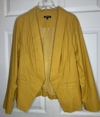 NWOT *TORRID Mustard Yellow STRETCH BLAZER Open Front Short Jacket Size 0 ~Lg-12 • $29.77