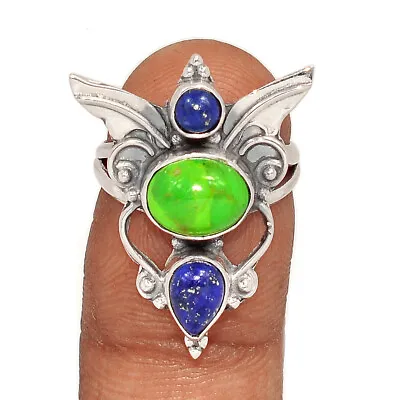 Composite Kingman Green Mohave Turquoise & Lapis 925 Silver Ring S.6 CR29906 • $17.99