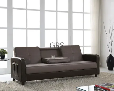 £249.99 • Buy Faux Leather Sofa Bed Drop Down Table With Cup Holders 3 Seater Sofabed Recliner