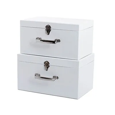 NESTING SUITCASES White Silver Set 2 Suitcase Gift Box Toy Storage Hamper Flower • $78.95